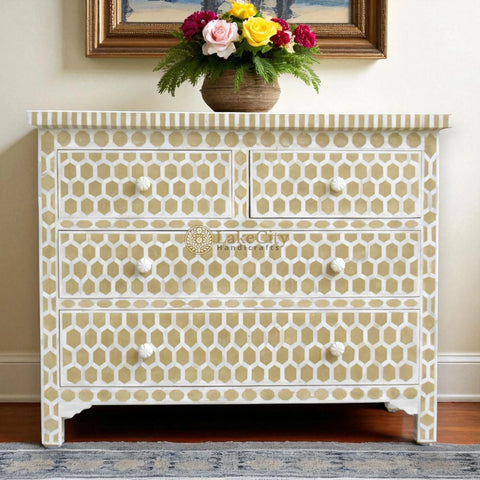 Bone Inlay Hexagon Design 4 Drawers Chest