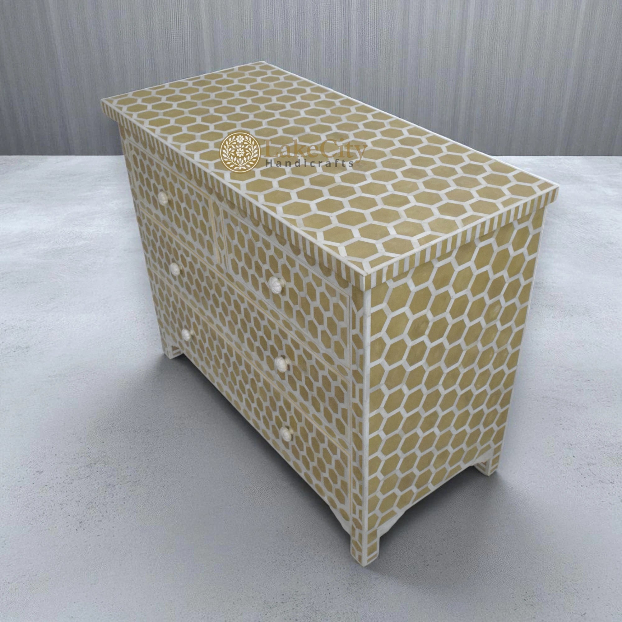 Bone Inlay Hexagon Design 4 Drawers Chest