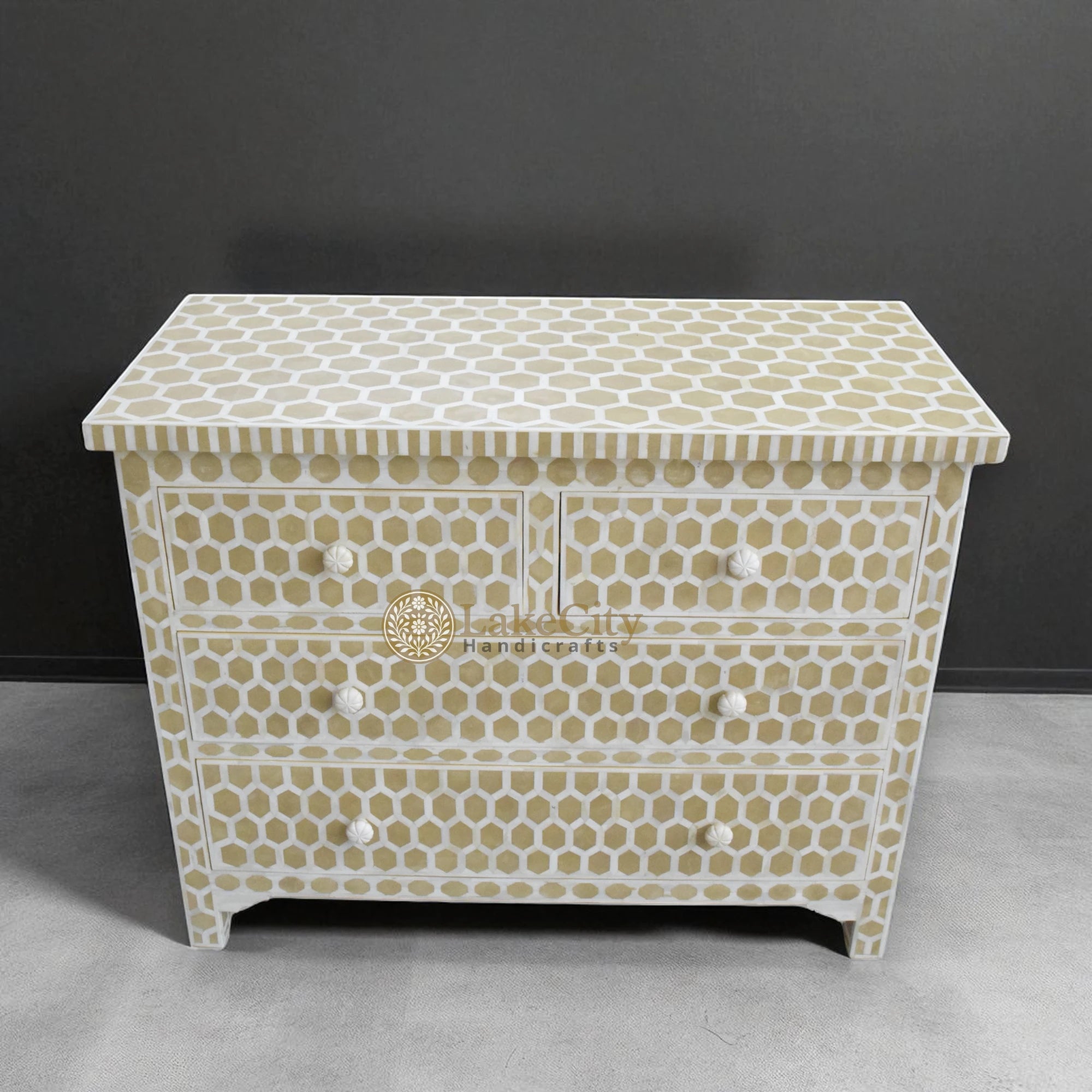 Bone Inlay Hexagon Design 4 Drawers Chest