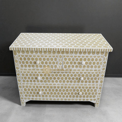 Bone Inlay Hexagon Design 4 Drawers Chest