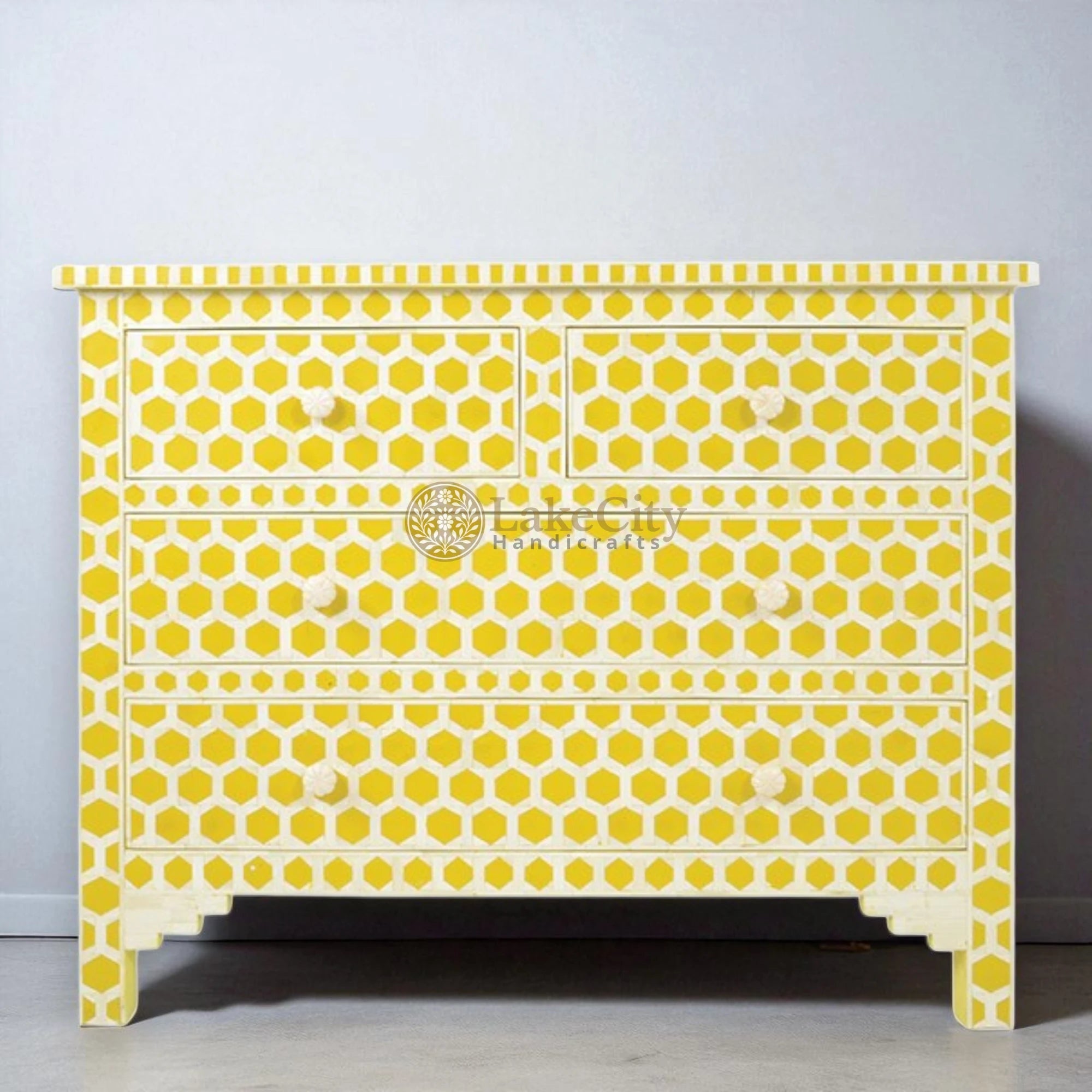 Bone Inlay Hexagon Design 4 Drawers Chest