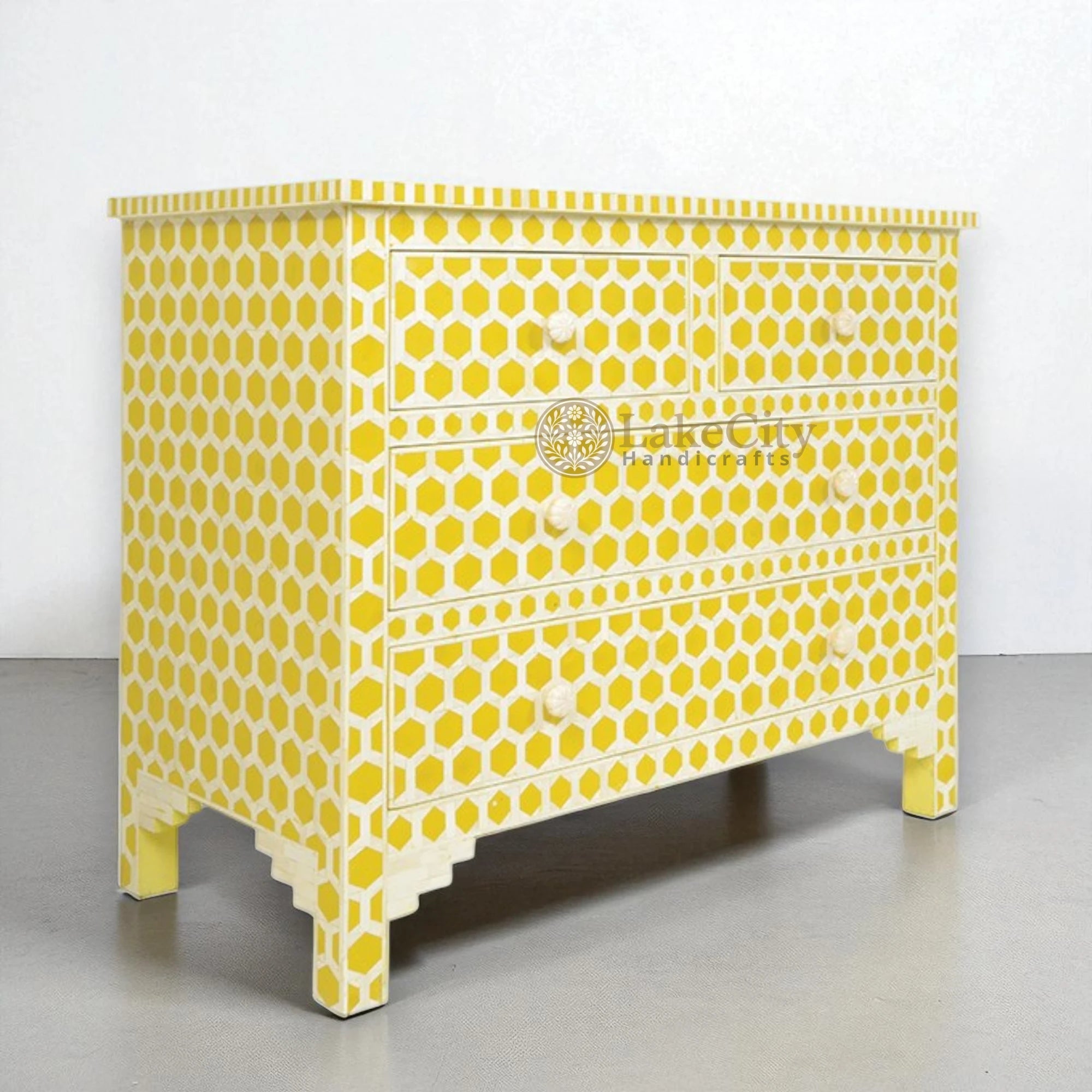 Bone Inlay Hexagon Design 4 Drawers Chest