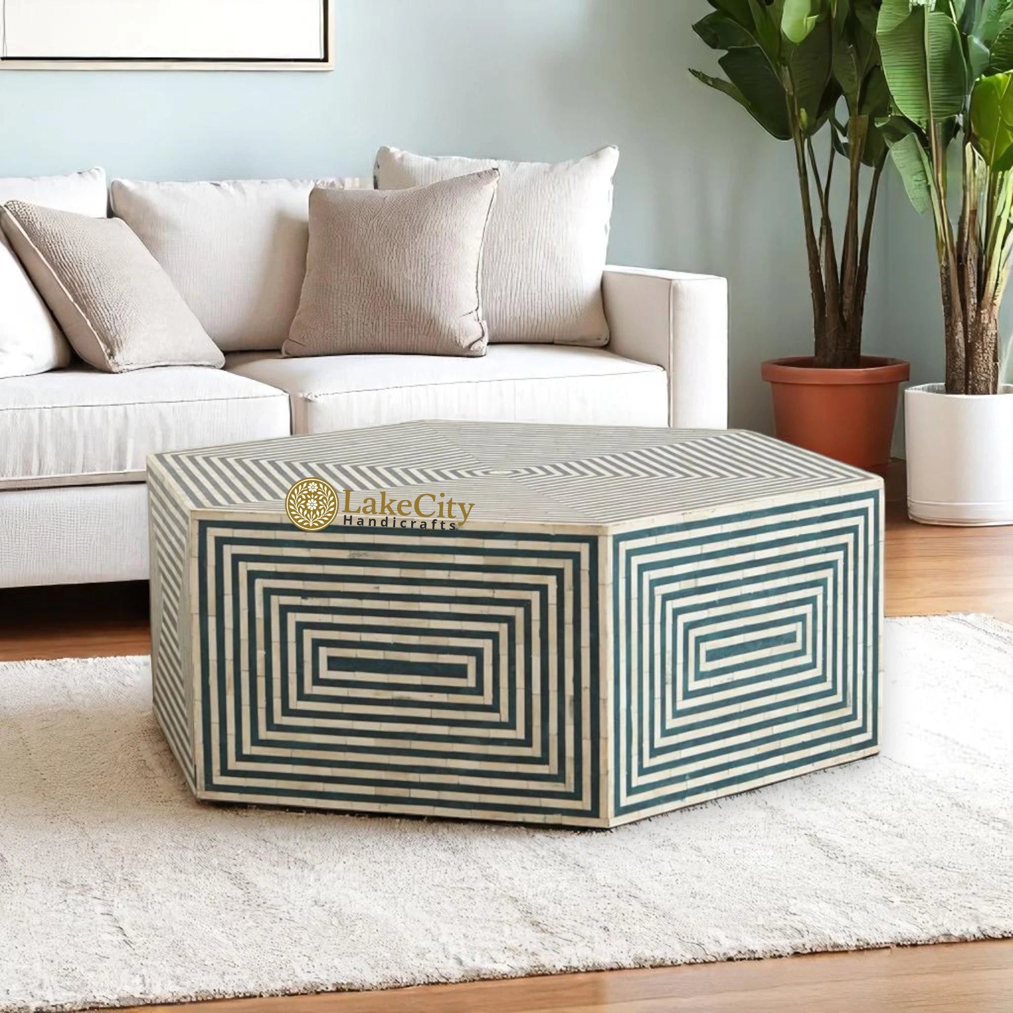 Bone Display Table Bone Inlay Hexagonal Coffee Table | Center Table – Lakecity Handicrafts