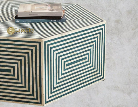 Bone Inlay Hexagonal Coffee Table | Bone Center Table