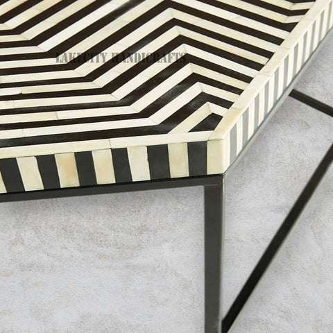 Bone Inlay Hexagonal Stripe Design Center Table Black | Bone Inlay Hexagonal Stripe Design Coffee Table Black