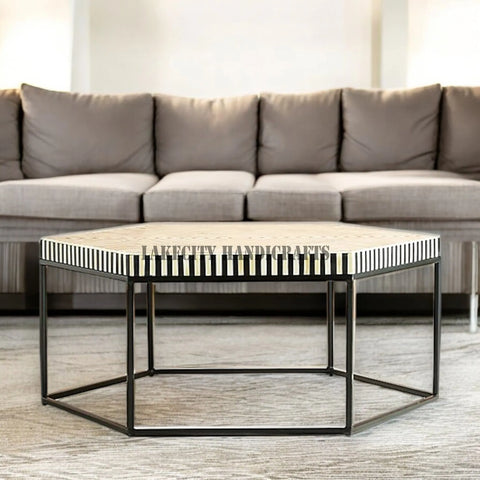 Bone Inlay Hexagonal Stripe Design Center Table Black | Bone Inlay Hexagonal Stripe Design Coffee Table Black