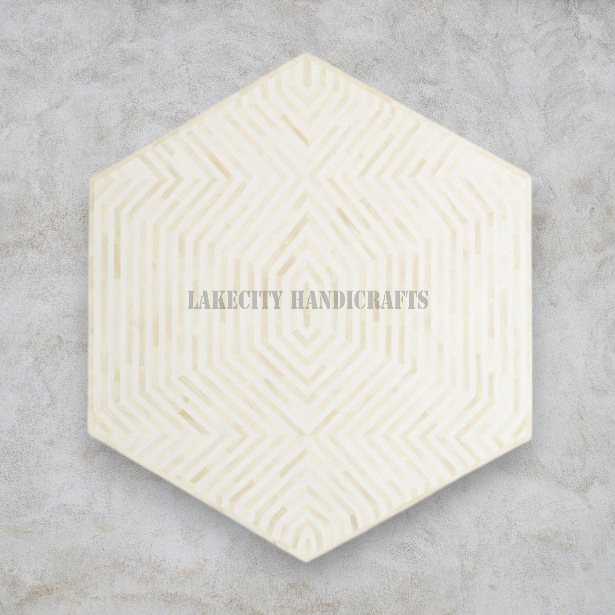 Bone Inlay Hexagonal Stripe Design Coffee Table White | Bone Inlay Hexagonal Stripe Design Center Table White