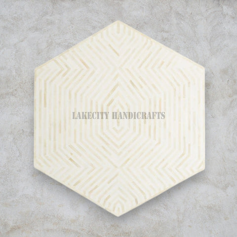 Bone Inlay Hexagonal Stripe Design Coffee Table White | Bone Inlay Hexagonal Stripe Design Center Table White