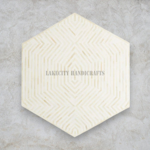 Bone Inlay Hexagonal Stripe Design Coffee Table White | Bone Inlay Hexagonal Stripe Design Center Table White