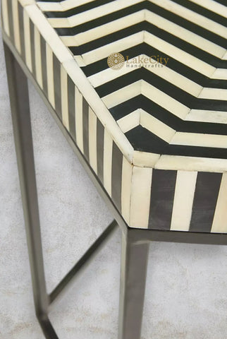 Bone Inlay Hexagonal Stripe Side Table Black