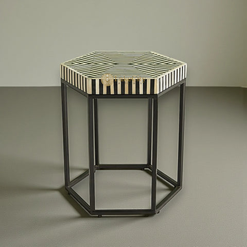 Bone Inlay Hexagonal Stripe Side Table Black