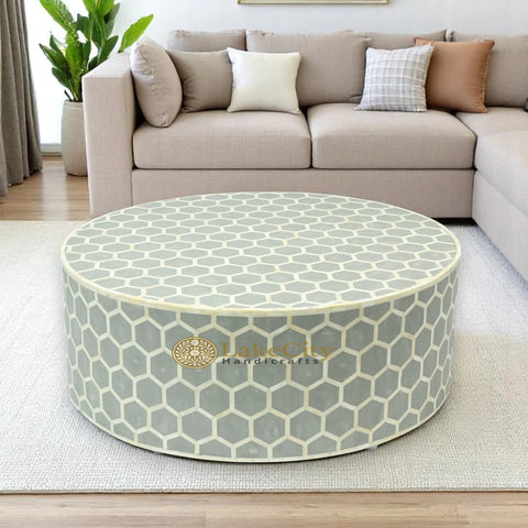 Bone Inlay Honeycomb Design Round Coffee Table | Bone Inlay Honeycomb Design Centre Table