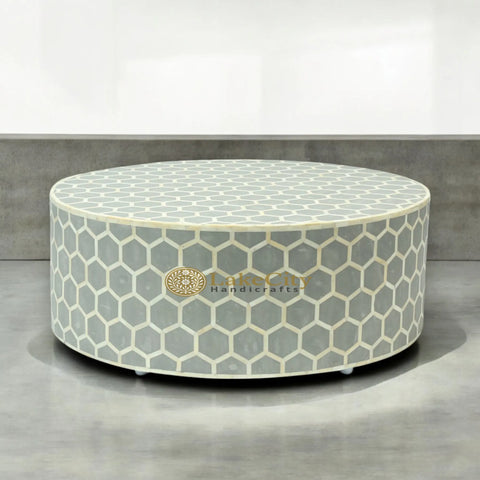 Bone Inlay Honeycomb Design Round Coffee Table | Bone Inlay Honeycomb Design Centre Table