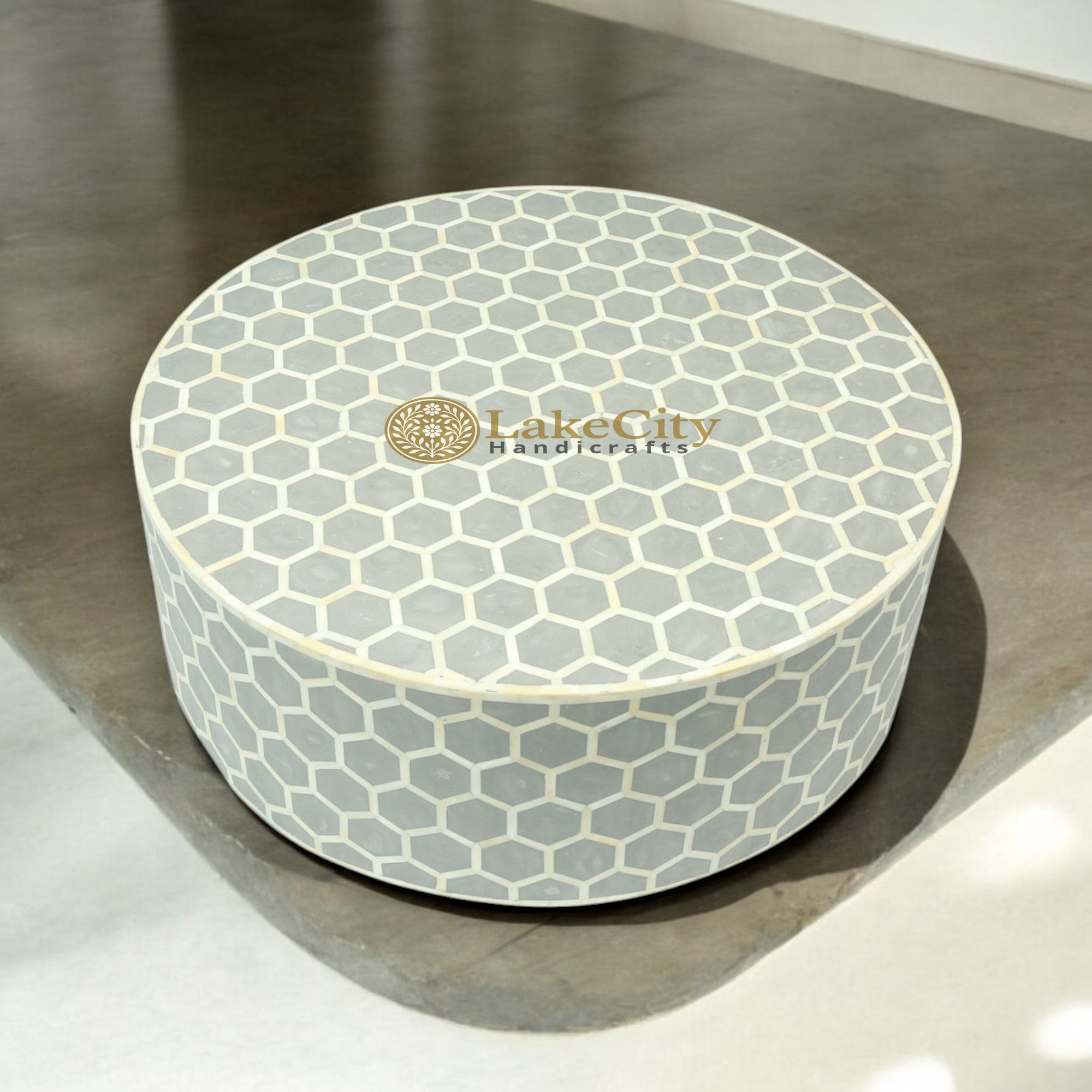 Bone Inlay Honeycomb Design Round Coffee Table | Bone Inlay Honeycomb Design Centre Table
