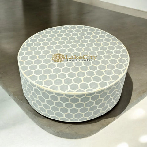 Bone Inlay Honeycomb Design Round Coffee Table | Bone Inlay Honeycomb Design Centre Table