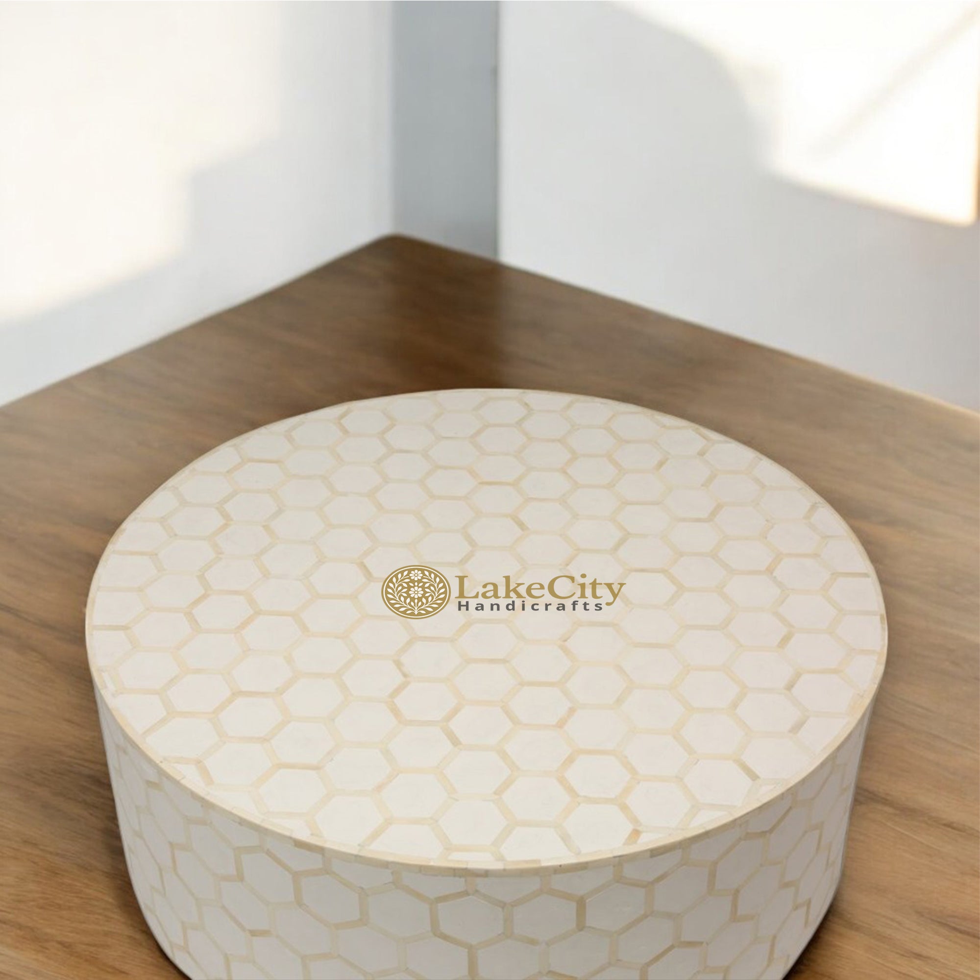 Bone Inlay Honeycomb Design Round Coffee Table | Bone Inlay Honeycomb Design Centre Table