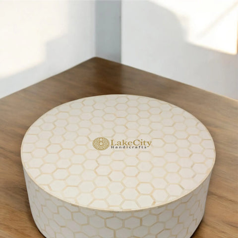 Bone Inlay Honeycomb Design Round Coffee Table | Bone Inlay Honeycomb Design Centre Table