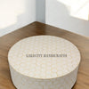 Bone Inlay Honeycomb Design Round Coffee Table White | Bone Inlay Honeycomb Design Round Center Table White