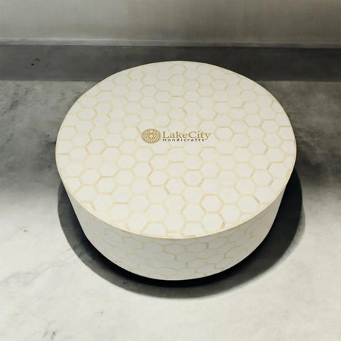 Bone Inlay Honeycomb Design Round Coffee Table | Bone Inlay Honeycomb Design Centre Table
