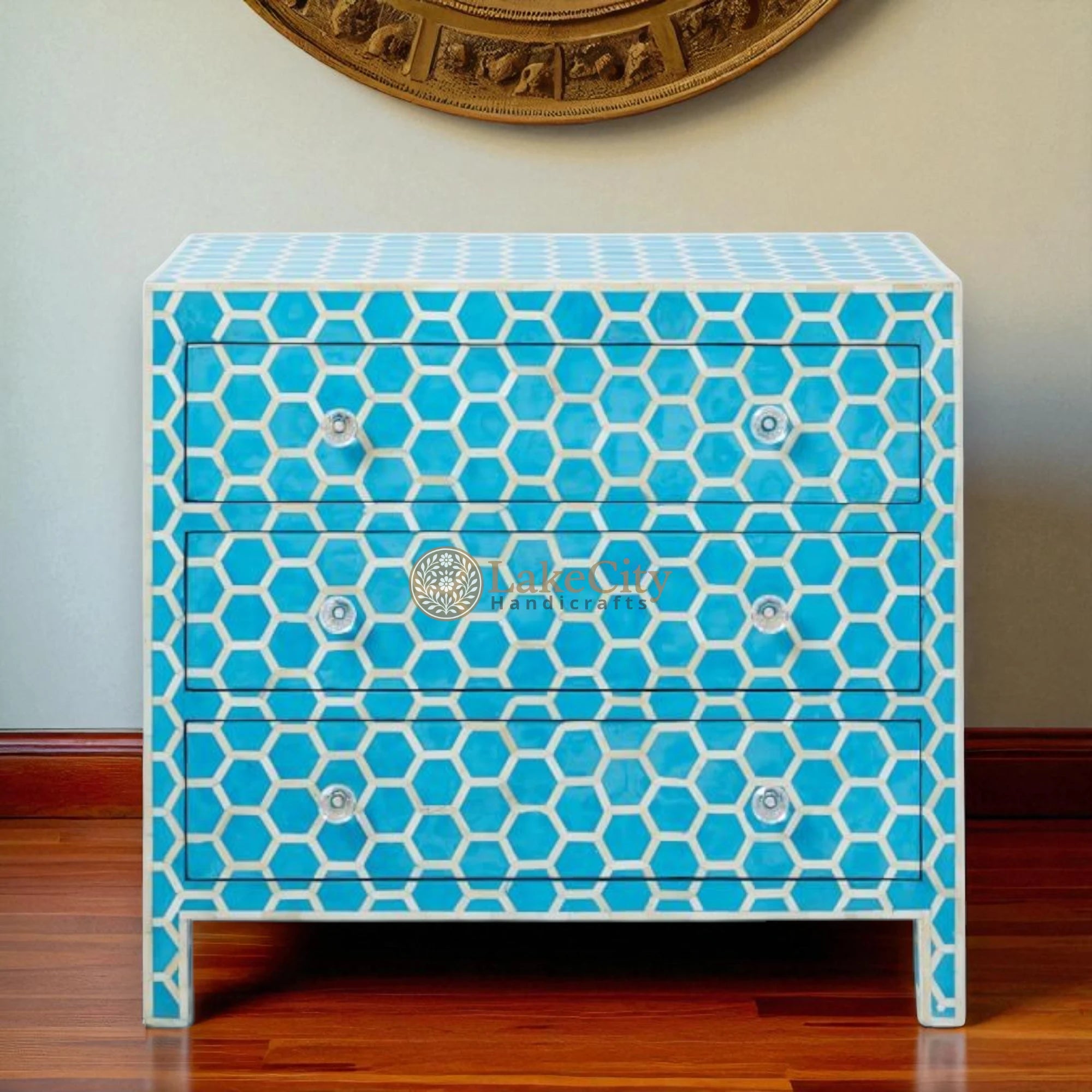 Bone Inlay Honeycomb Design 3 Drawers Chest | Bone Inlay Honeycomb Design 3 Drawers Dresser Table