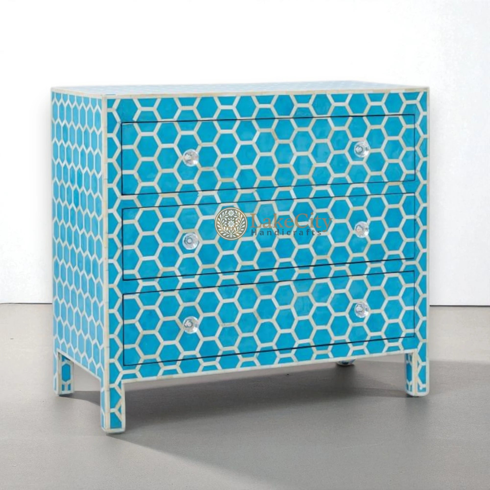 Bone Inlay Honeycomb Design 3 Drawers Chest | Bone Inlay Honeycomb Design 3 Drawers Dresser Table