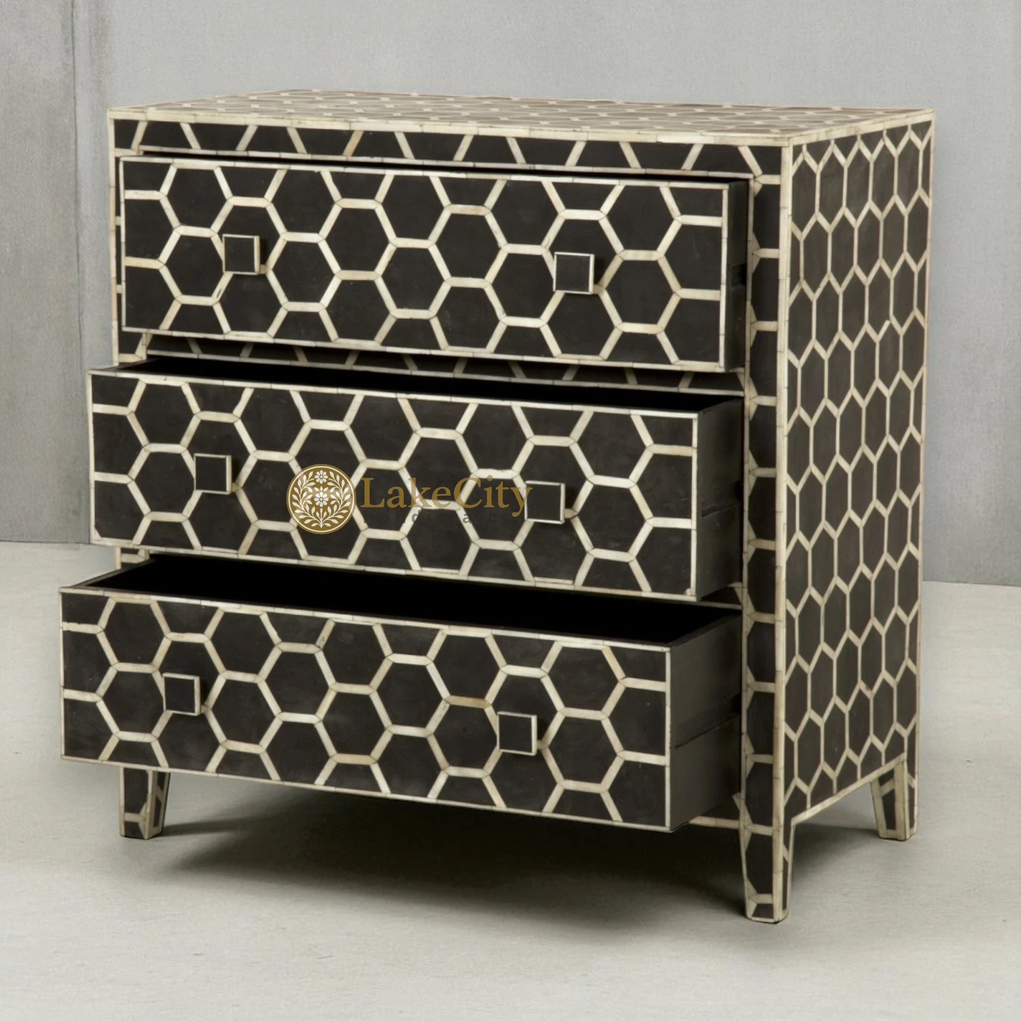 Bone Inlay Honeycomb Design 3 Drawers Chest | Bone Inlay Honeycomb Design 3 Drawers Dresser Table