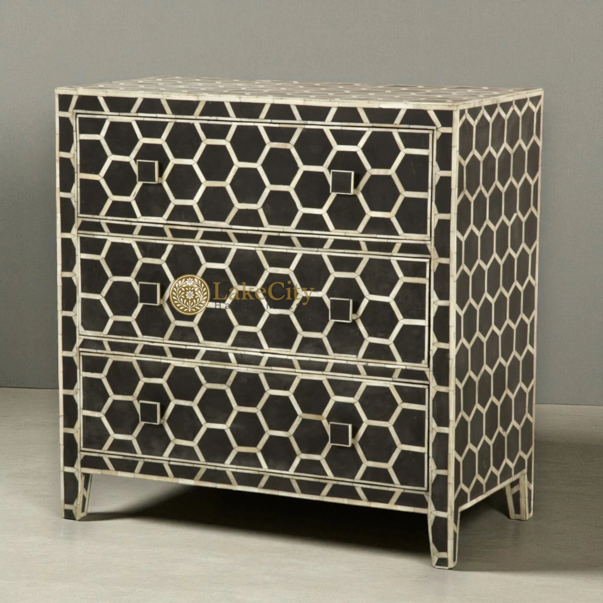 Bone Inlay Honeycomb Design 3 Drawers Chest | Bone Inlay Honeycomb Design 3 Drawers Dresser Table