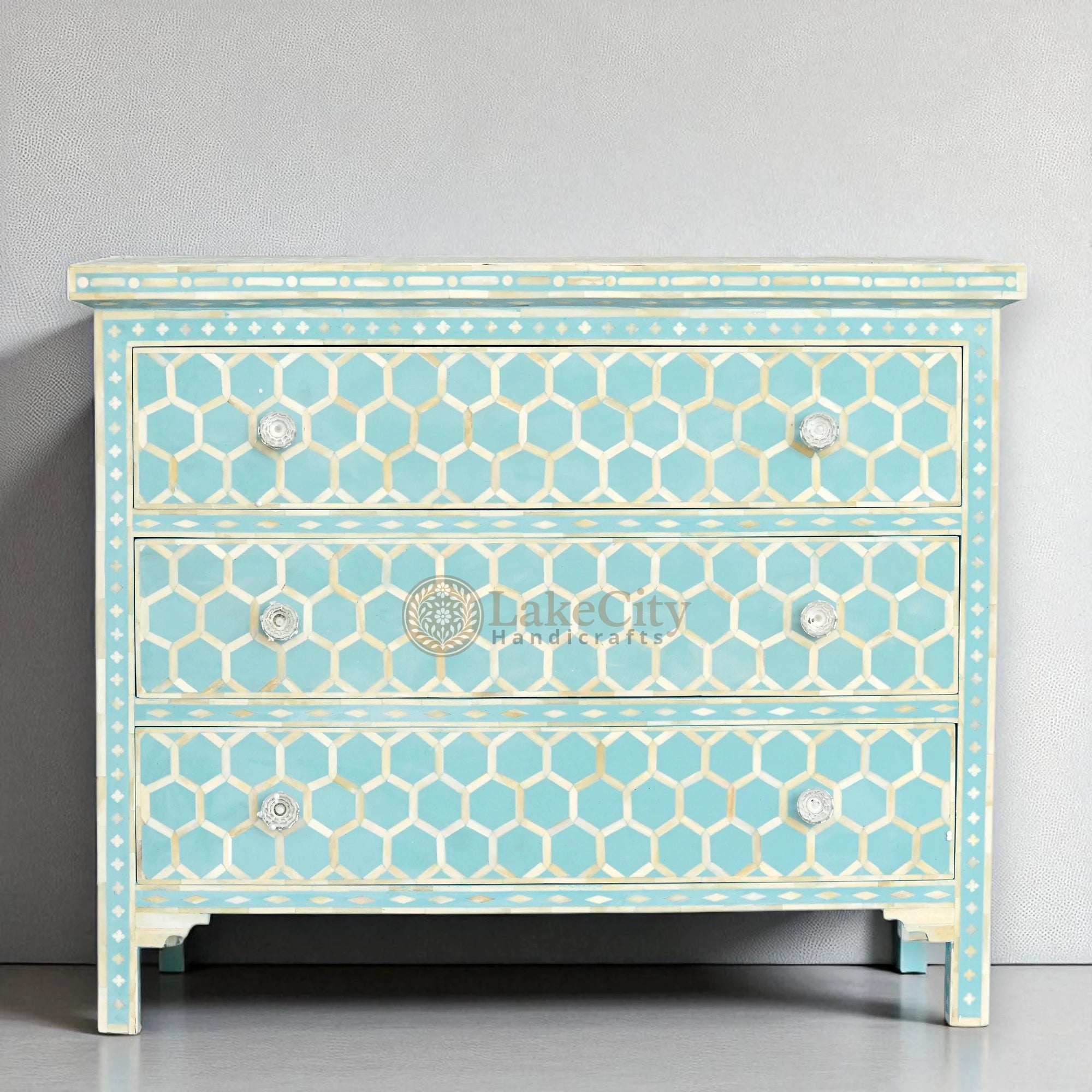 Bone Inlay Honeycomb Design 3 Drawers Chest | Bone Inlay Honeycomb Design 3 Drawers Dresser Table