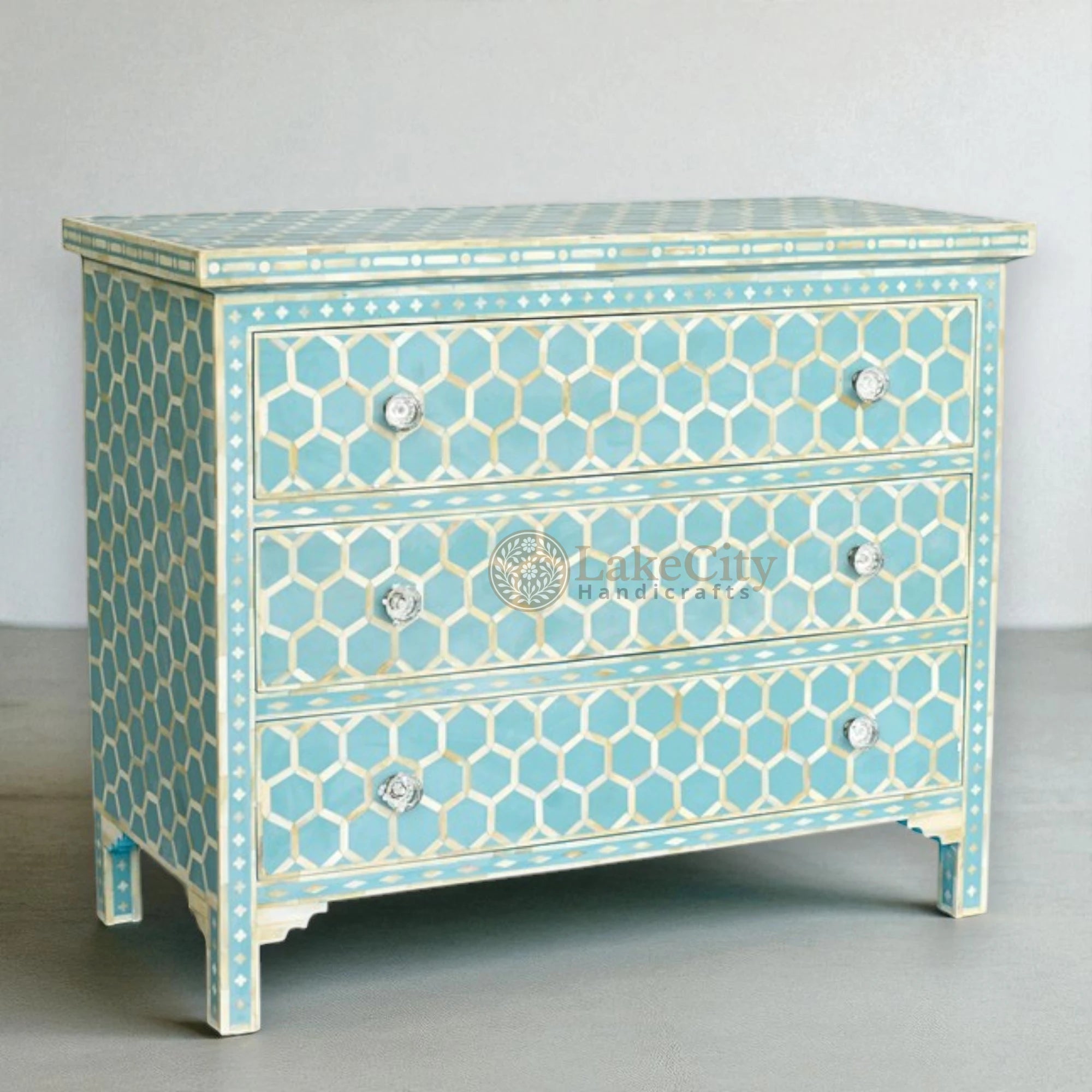 Bone Inlay Honeycomb Design 3 Drawers Chest | Bone Inlay Honeycomb Design 3 Drawers Dresser Table