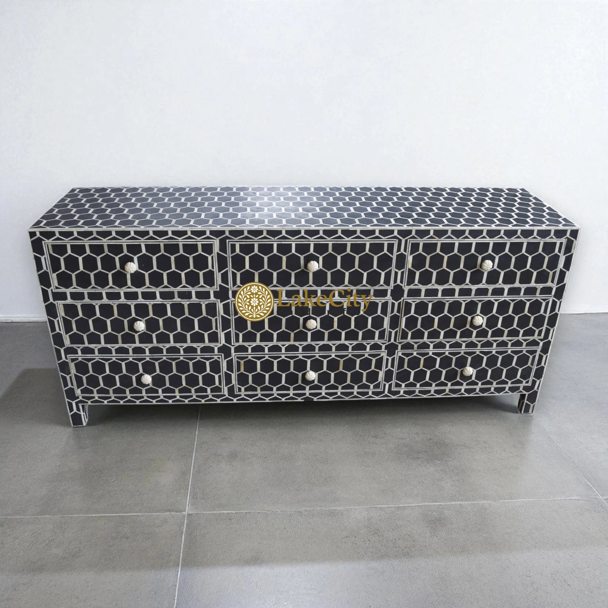 Bone Inlay Honeycomb Design 9 Drawers Chest | Bone Inlay Honeycomb Design 9 Drawers Dresser Table