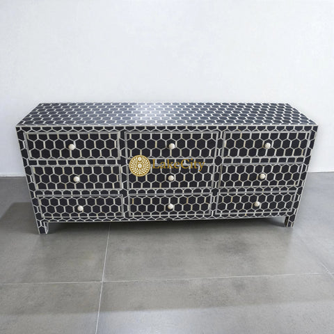 Bone Inlay Honeycomb Design 9 Drawers Chest | Bone Inlay Honeycomb Design 9 Drawers Dresser Table