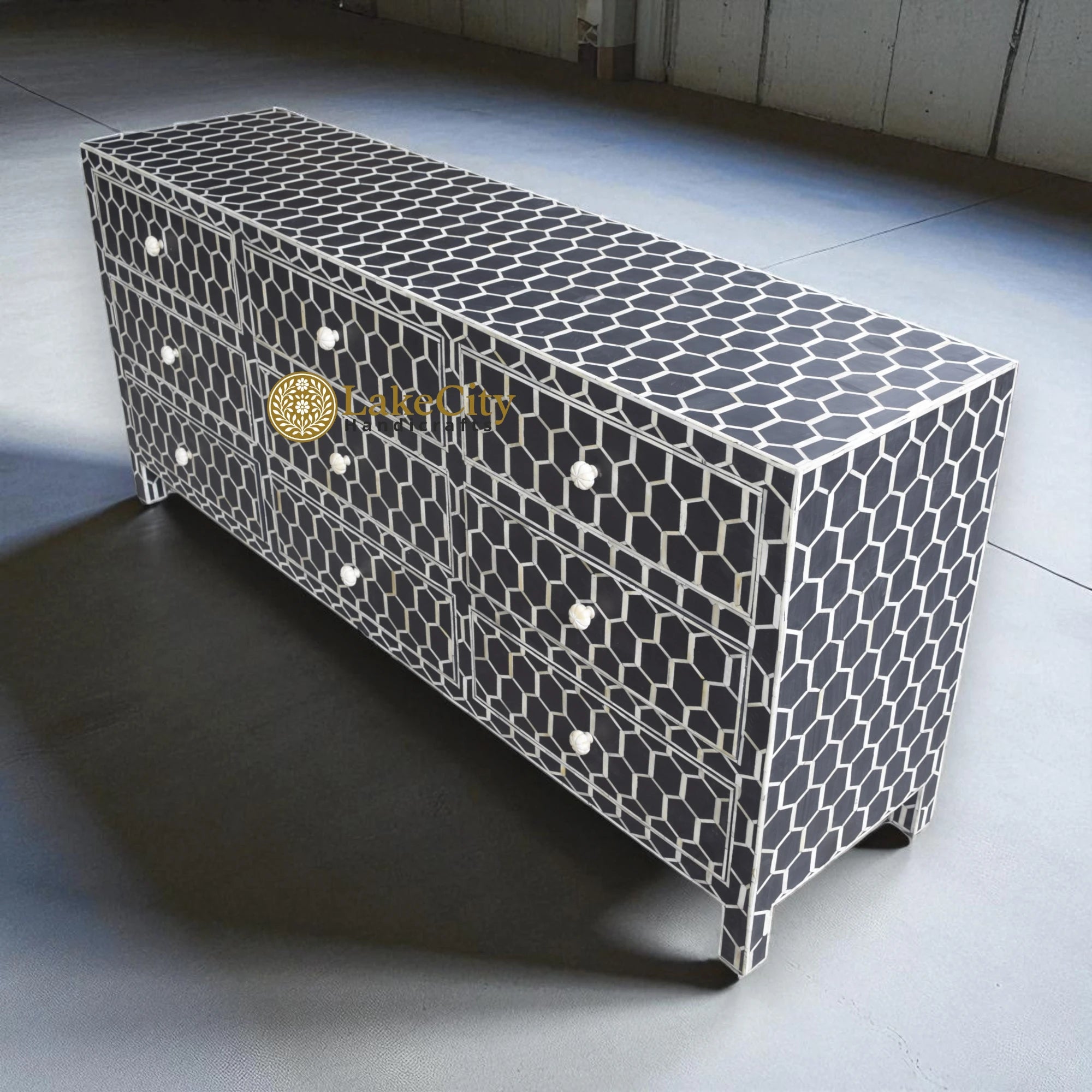 Bone Inlay Honeycomb Design 9 Drawers Chest | Bone Inlay Honeycomb Design 9 Drawers Dresser Table