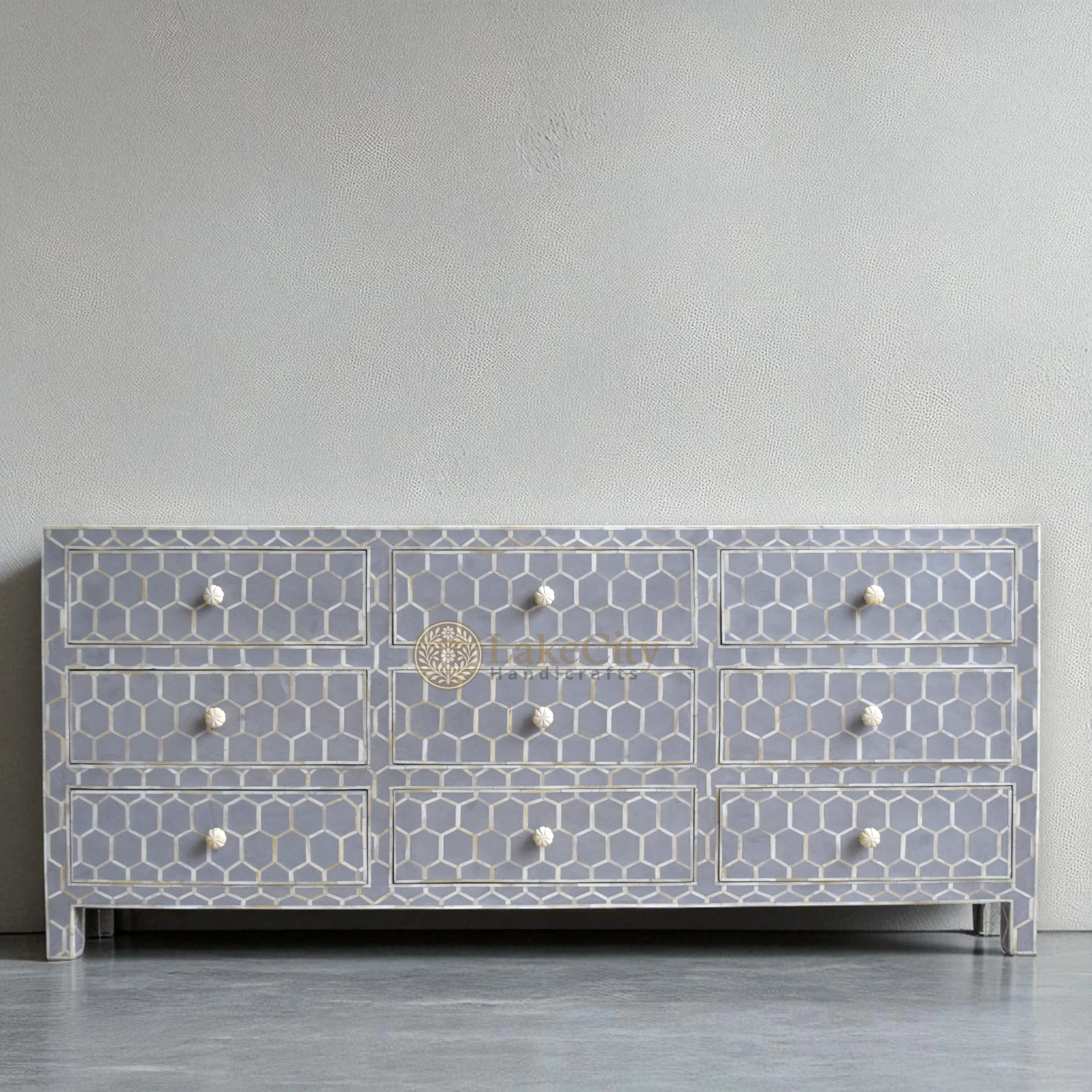 Bone Inlay Honeycomb Design 9 Drawers Chest | Bone Inlay Honeycomb Design 9 Drawers Dresser Table