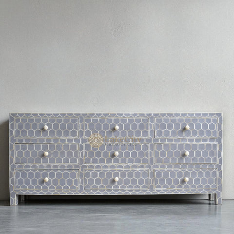 Bone Inlay Honeycomb Design 9 Drawers Chest | Bone Inlay Honeycomb Design 9 Drawers Dresser Table