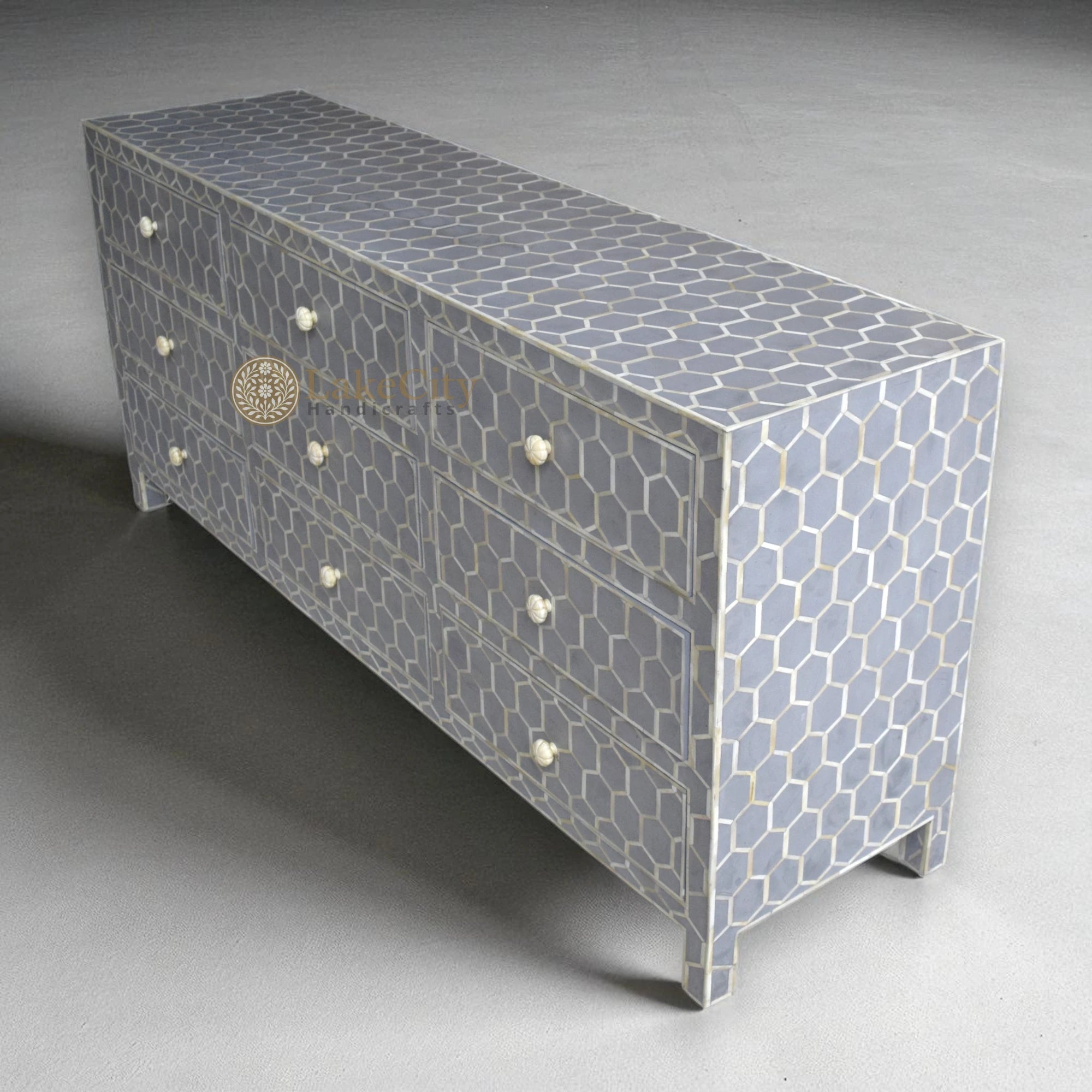 Bone Inlay Honeycomb Design 9 Drawers Chest | Bone Inlay Honeycomb Design 9 Drawers Dresser Table