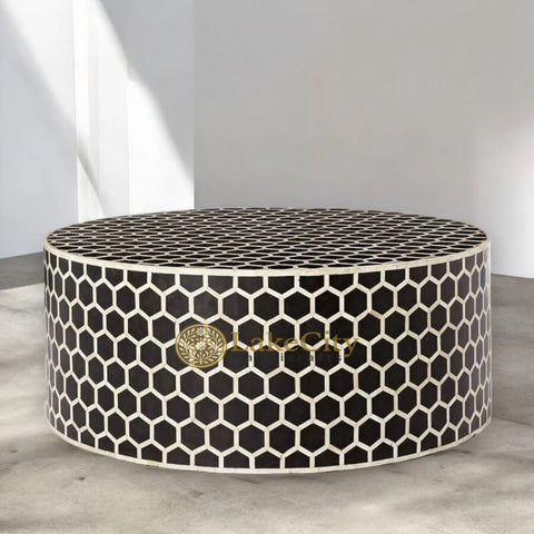 Bone Inlay Honeycomb Design Round Coffee Table | Bone Inlay Honeycomb Design Centre Table