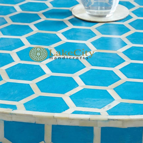Bone Inlay Honeycomb Design Round Coffee Table | Bone Inlay Honeycomb Design Centre Table