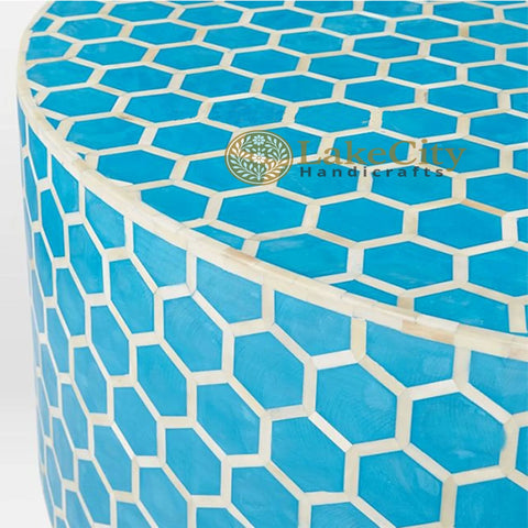 Bone Inlay Honeycomb Design Round Coffee Table | Bone Inlay Honeycomb Design Centre Table