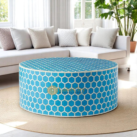 Bone Inlay Honeycomb Design Round Coffee Table | Bone Inlay Honeycomb Design Centre Table