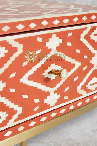 Bone Inlay Ikat 1 Drawer Bedside Table Orange| Bone Inlay Ikat 1 Drawer Nightstand Table Orange