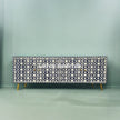 Bone Inlay Ikat Design 4 Doors Media Console Table Indigo Blue | Bone Inlay Ikat Design Entertainment Unit