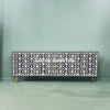 Bone Inlay Ikat Design 4 Doors Media Console Table Indigo Blue | Bone Inlay Ikat Design Entertainment Unit