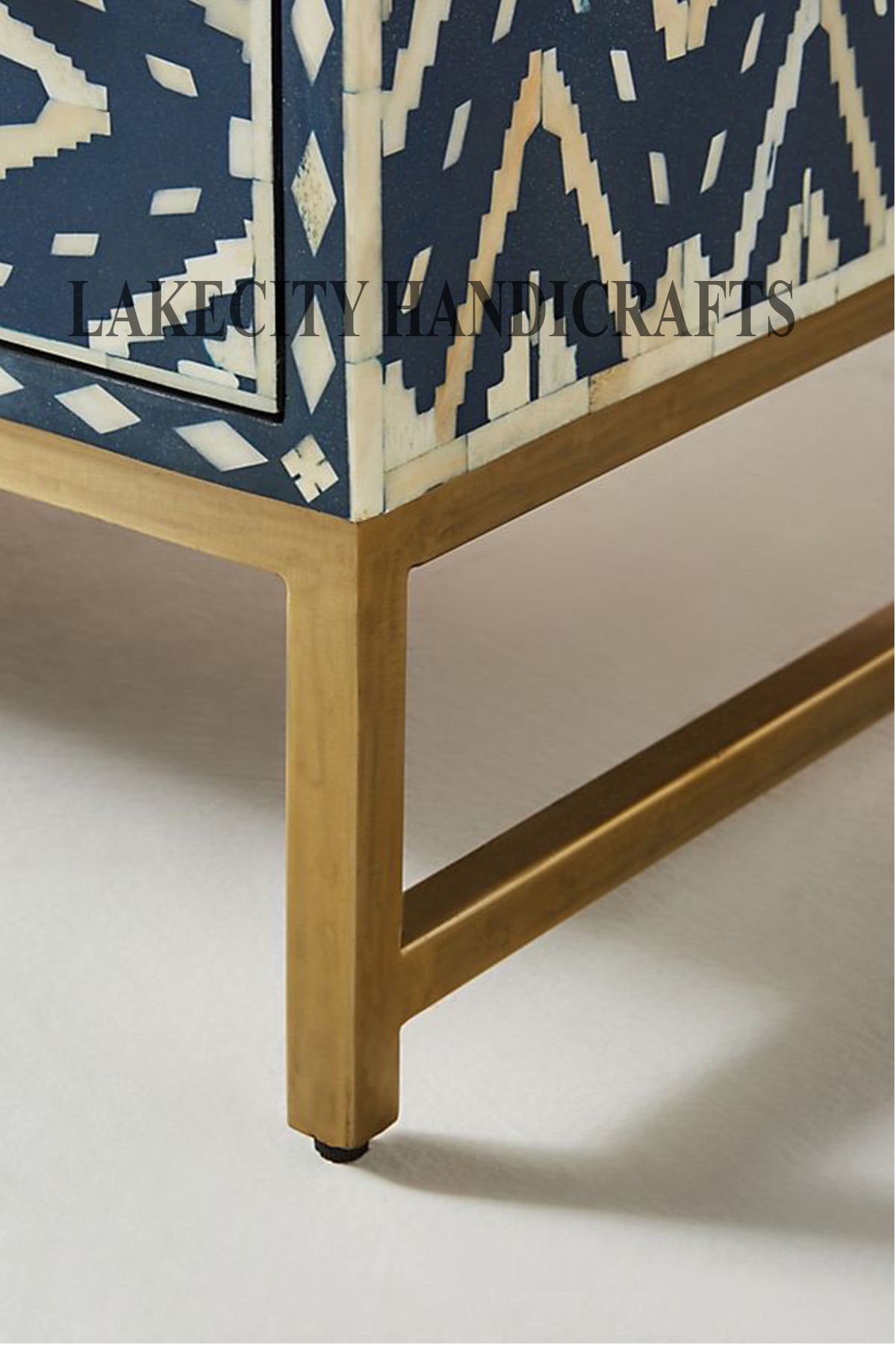 Bone Inlay Ikat Design 6 Drawers Chest Indigo Blue