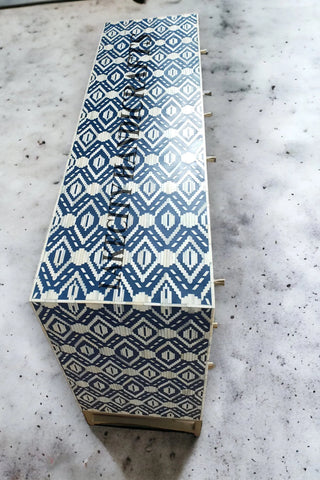 Bone Inlay Ikat Design 6 Drawers Chest Indigo Blue