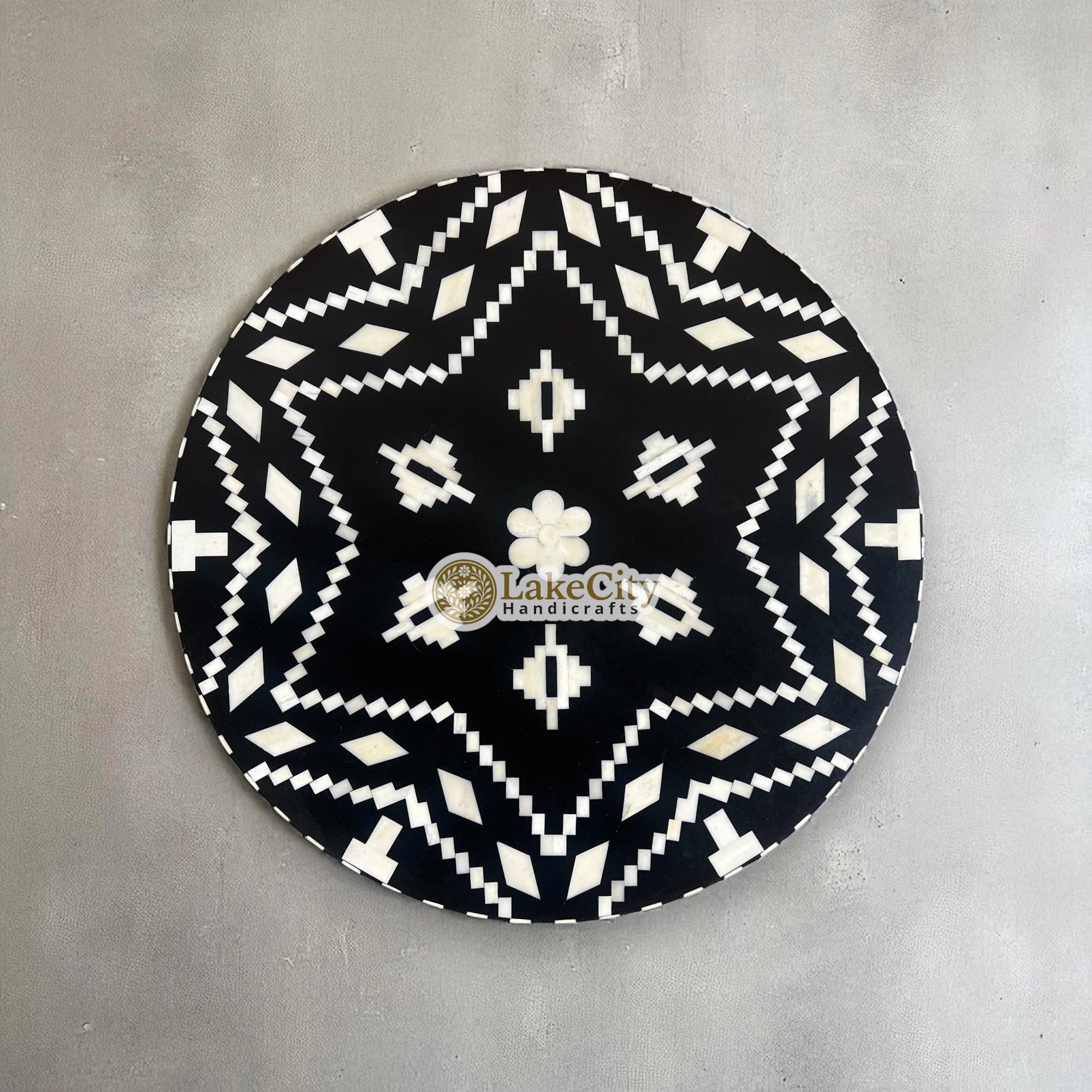 Ikat Bone Inlay End Table Black
