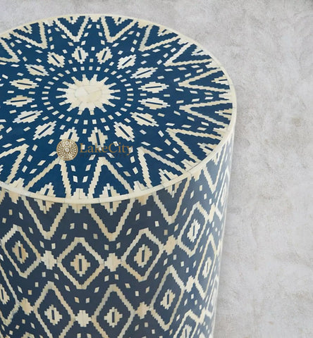 Ikat Bone Inlay Side Table Indigo