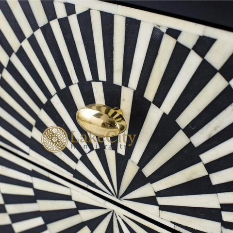 Bone Inlay Illusion 2 Drawers Bedside Table Black
