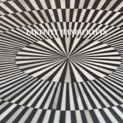 Bone Inlay Illusion Design Round Coffee Table Black | Bone Inlay Illusion Design Round Center Table Black