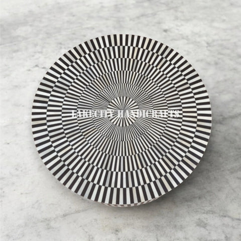 Bone Inlay Illusion Design Round Coffee Table Black | Bone Inlay Illusion Design Round Center Table Black