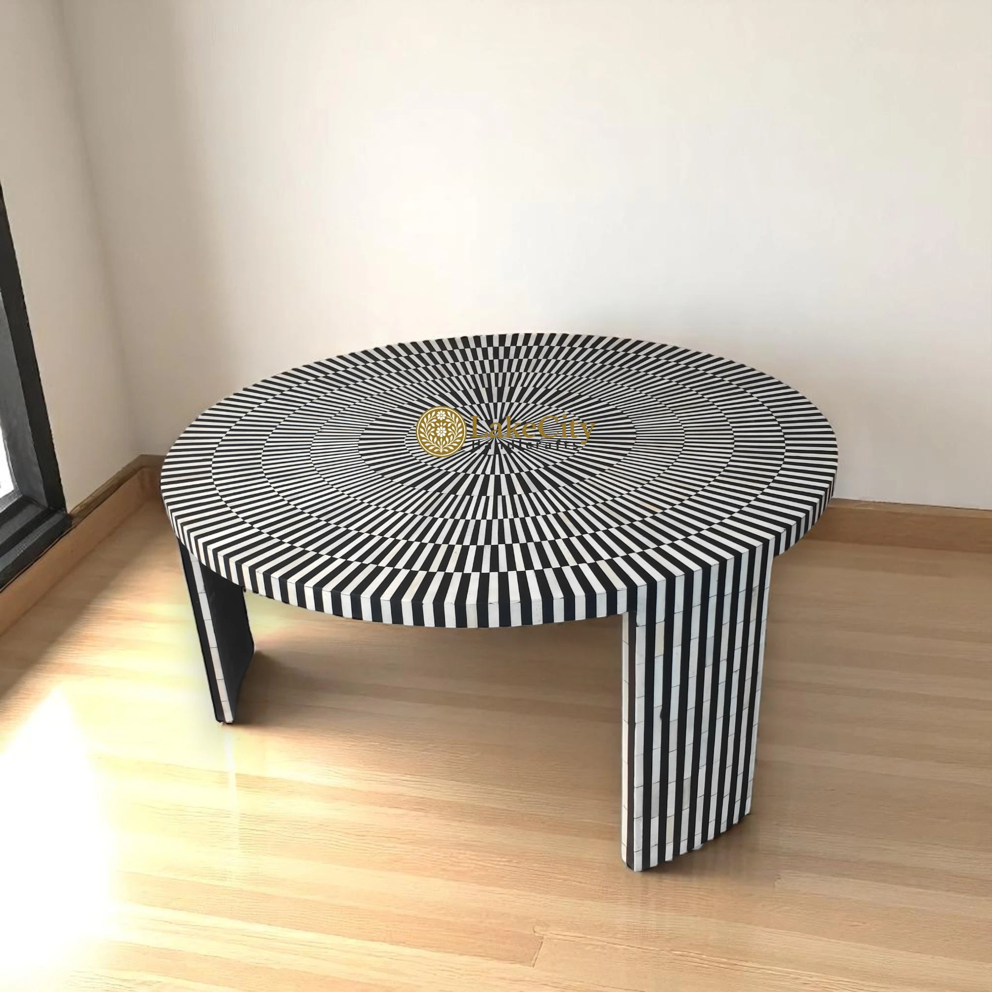 Bone Inlay Illusion Nesting Coffee Table Set | Black And White Inlay Coffee Table